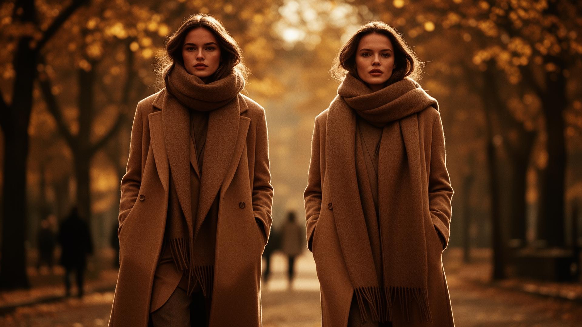 Autumn lookbook — two figures in camel coats